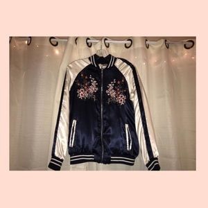 Vintage silk flower bomber jacket